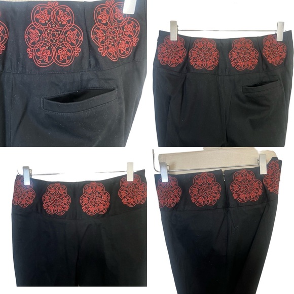 Anthropologie Elevenses Embroidered Black Slacks Size 6 Side Zip Straight Leg - Picture 6 of 16